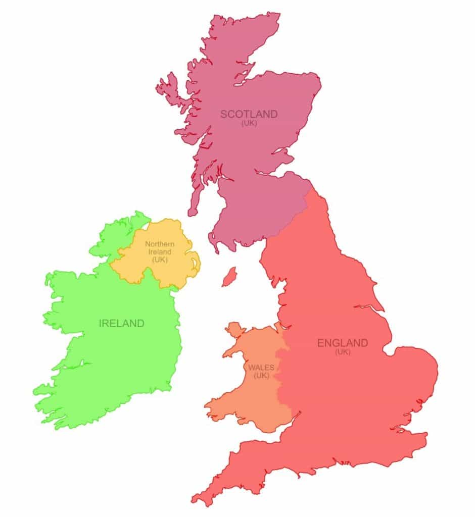 The four countries of the United Kingdom and the Republic of Ireland. Map courtesy Nate Parker.