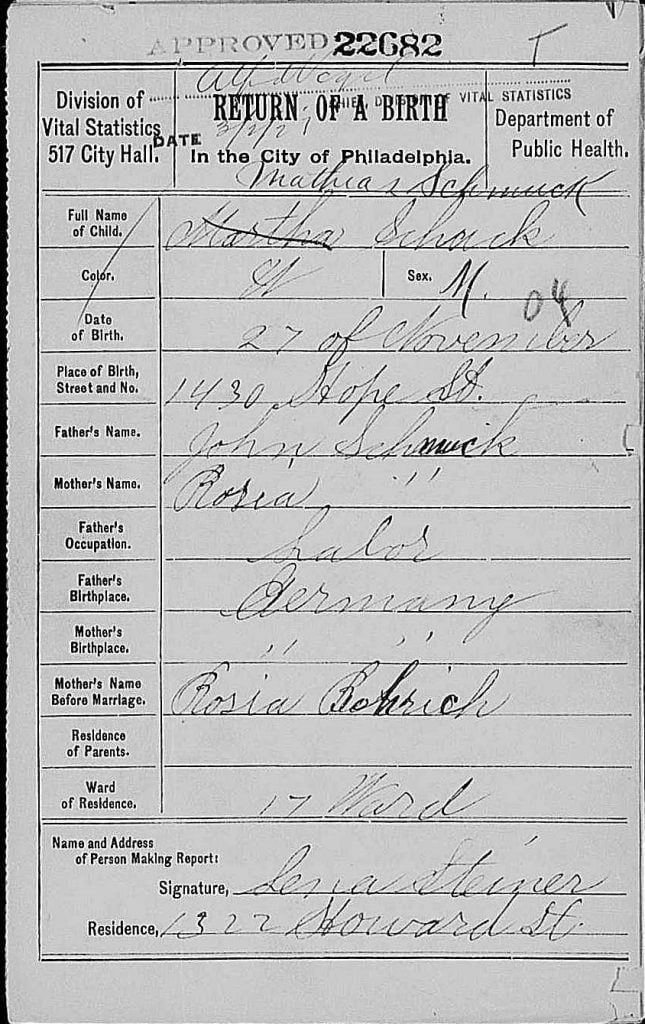 birth certificate - example of primary information