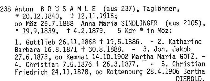 excerpt from village genealogy book - provides details of your German family
